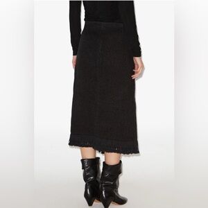 Sioni Milano long black knit sweater skirt with fringe trim NWT